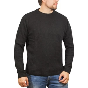 100% SHETLAND RAGG WOOL CREW Round Neck Knit JUMPER Pullover Mens Sweater Knitte - Picture 1 of 7
