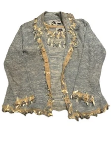 Storybook Knits Fringe Glamour Cardigan Sweater Women L Blue Ribbon Cottage Boho - Picture 1 of 14