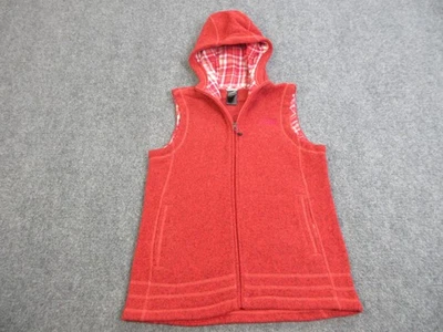 Chaleco The North Face para mujer grande rojo con capucha cremallera completa polar forrado a cuadros C791 Foto 1 de 4