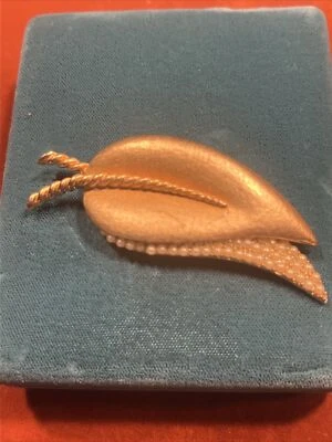 Vintage Marvella Brooch Faux Seed Pearl Leaf Gold Tone Brooch - Image 1 of 4