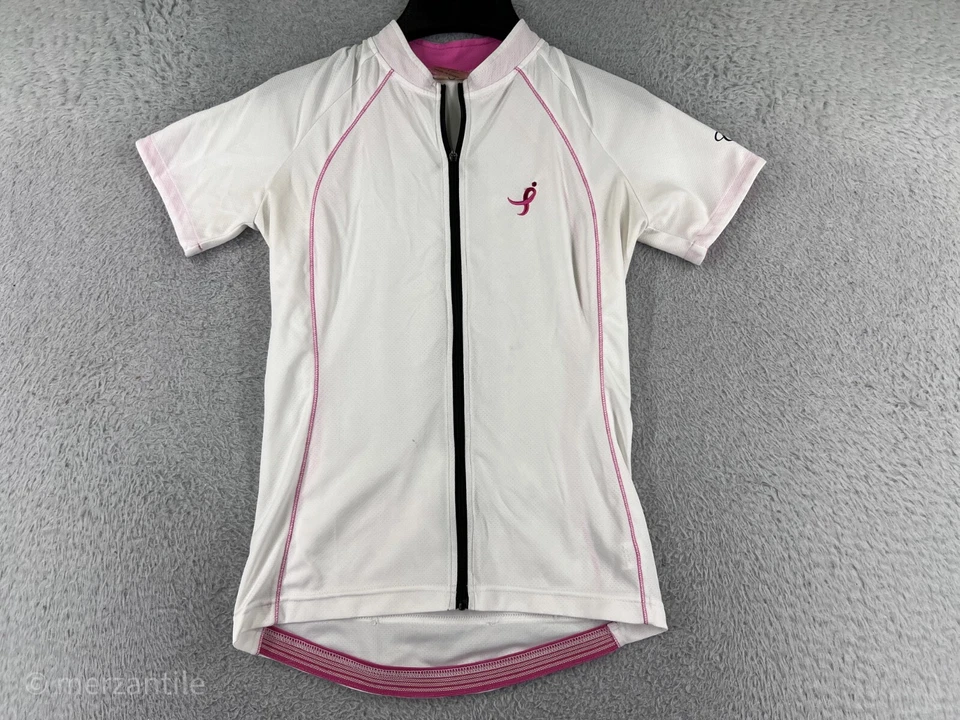 Camiseta deportiva de ciclismo Canari para mujer pequeña blanca rosa Susan G Koman poliéster bolsillo trasero Foto 1 de 4