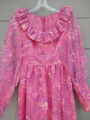 Maxi Vestido Garden Party Cintura Imperio Hecho a Mano Años 70 Vintage Foto 1 de 4