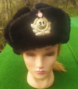 Russian Officer NAVY WINTER FUR CAP hat USHANKA Soviet Army siz 53 GENUINE USSR - Picture 1 of 11