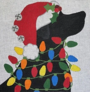 Needlepoint Handpainted Black Lab Christmas Raymond Crawford 9x9 - Picture 1 of 1