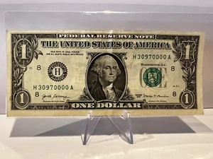 Series 2017 $1 Dollar Bill 5 Of A Kind (30970000) Fancy S/N * US Paper Currency - Picture 1 of 2