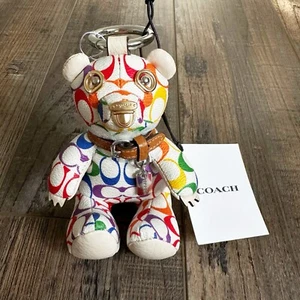 Coach Bear Keychain Rainbow Pride Signature C Keychain Bag Backpack Charm NWT - Picture 1 of 9