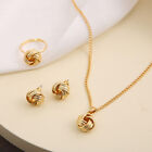 3pcs/set Gold-color Ball Shape Jewelry Trendy Rings Earring Necklace Party Gifts
