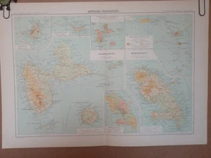 Grande Carte ANTILLES FRANCAISES, 1934 - Picture 1 of 1
