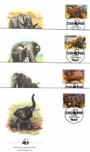 Endangered Elephants Uganda Complete Mint Set (4) FDC 1983 WWF - Picture 1 of 1