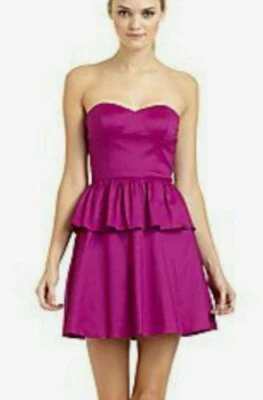 Vestido de festa Mattox ~ roxo fúcsia tafetá sem alças peplum flare 8 NOVO $174 - Imagem 1 de 4