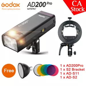 US Godox AD200Pro 2.4G TTL Speedlite Flash+S2 Bracket+Reflector Color Filter Kit - Picture 1 of 12