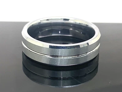 Alianza de boda para hombre plata tungsteno acero inoxidable anillo de 8 mm talla 13,5 Foto 1 de 4