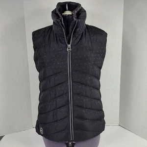 MICHAEL KORS Black Dot DOWN Puffer VEST Zip Pockets Rouched Wm LG Winter - Picture 1 of 14