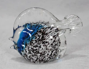 Glass Art Tropical Fish Blue With Black White Spots Paperweight Figurine - Picture 1 of 6