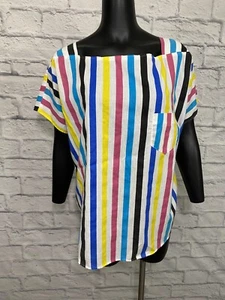 California Connection Damen Vintage 80er Bluse Mehrfarbig Gestreift Gr. 44 - Bild 1 von 7