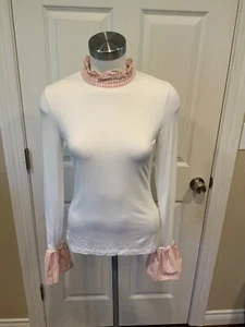 Me + EM White Shirt W/ Pink Striped Ruffle Collar & Cuffs, Size 2 (US) - Picture 1 of 9