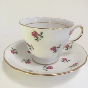 Teacup Colclough England White Pink Red Rose Floral Cup & Saucer Vintage England - Picture 1 of 11