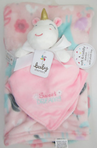 Baby Starters Pink Blanket & Security Blanket Set White Unicorn Sweet Dream