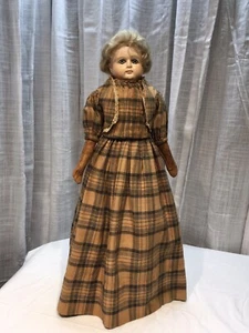 ANTIQUE PAPIER MACHE EARLY LADY FASHION DOLL WASP WAIST MOHAIR WIG STUNNING - Picture 1 of 12