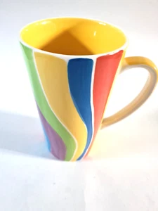Whittard Tall Hand Painted Multicolour Groovy Striped Mug 6" - Picture 1 of 5