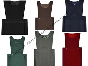 GIRLS PLAIN BIB PINAFORE PLEATED DRESS SCHOOL UNIFORM DRESS 2-18 Years - Picture 1 of 7