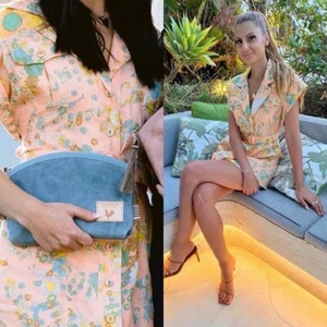 Zimmermann Lola Roll Cuff Mini Shirt Dress 0 AU 6 US 2 Floral-Print Peach Linen - Picture 1 of 15