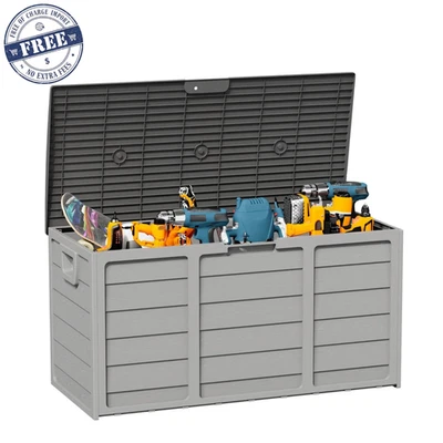 SUNCROWN 75-120 Gallon Weatherproof Resin Outdoor Storage Deck Box, 75 Gal-Grey