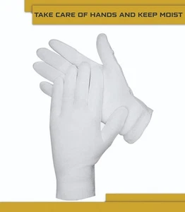 12 Pcs White Cotton Gloves| Cotton Gloves for Eczema| Cotton Gloves for Dry H... - Picture 1 of 6