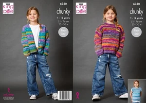 King Cole 6380 Knitting Pattern Girls Easy Knit Kids Sweater Cardigan & Tank Top - Picture 1 of 5