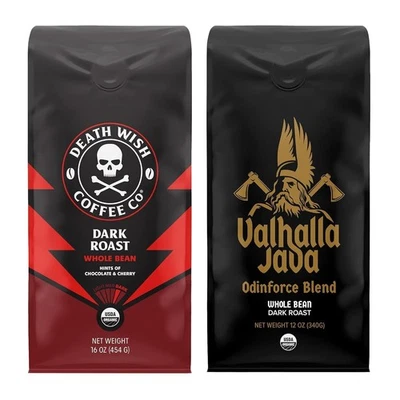 Grano entero de café Death Wish 1 lb y mezcla Valhalla Java Odinforce 12 oz Foto 1 de 3