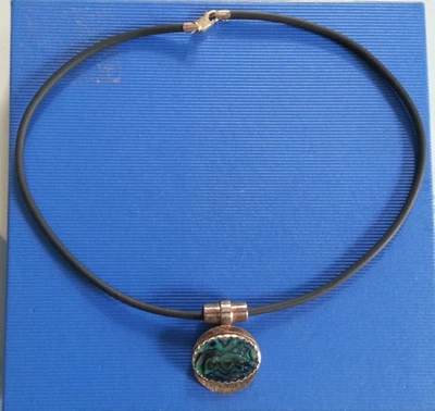 Modernes Collier schwarzes Kautschukband und 925 Silber Anhänger mit Abalone - Bild 1 von 4