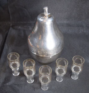 Juego de vajilla de pera plateada MCM juego de licor cubo de hielo de vidrio de chupito difícil de encontrar - leer - Imagen 1 de 16