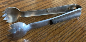 Vintage MCM Ice/Sugar Cube/Olive Tongs 5.5" Long- Wood-Trimmed Handle JAPAN - Picture 1 of 4