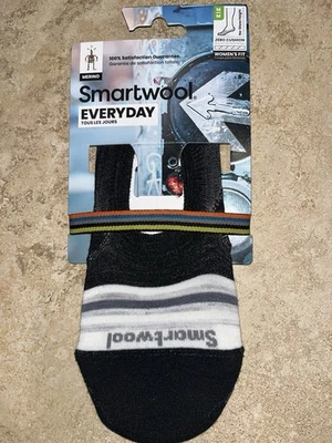 NUEVO CON ETIQUETAS Calcetines Smartwool Everyday Zero Cojín Rayas Negras No Show Med 7-9.5 Foto 1 de 2
