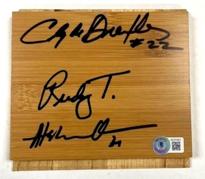 Olajuwon Drexler Tomjanovich Signed Floor Piece Beckett BAS Rockets HOF - Picture 1 of 4