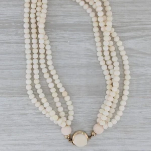 Collar De Perlas De Coral De 4 Cadenas Con Cierre De Presión De Oro De 14k 19.5" - Imagen 1 de 6