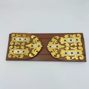 Antique Extending Slide Bookends Mahogany Pierced Gilt Brass Bone Decoration - Picture 1 of 6
