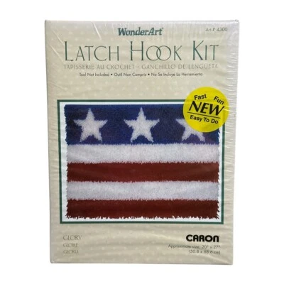 Caron WonderArt Glory Latch Hook Kit American USA Flag Patriotic 20" x 27" #4300 - Image 1 of 4