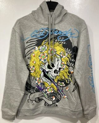 Ed Hardy Designs Iluminación Calavera Tatuaje Sudadera con Capucha Gris Talla Mediana Nueva con Etiquetas Foto 1 de 4