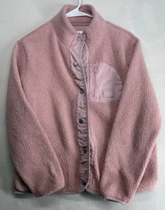 Abercrombie Kids Sherpa Jacket Pink Popper Front Size Girls 15/16 - Picture 1 of 14