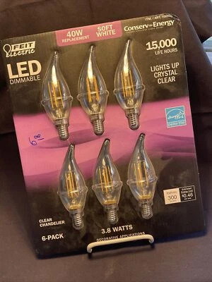 Feit Electric LED Dimmable Clear Chandelier Light Bulbs 3.8W 6-pack 300 Lumens - Image 1 of 3