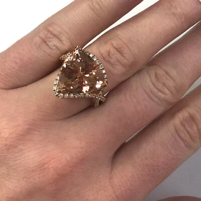 Anel de noivado de ouro rosa 14k sólido diamante morganita natural 10,5 ctw - Imagem 1 de 4