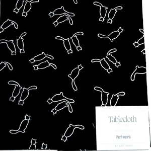 Cat Tablecloth Pier 1 Imports Cotton Kitty Silhouettes White Black 45 Square NWT - Picture 1 of 6