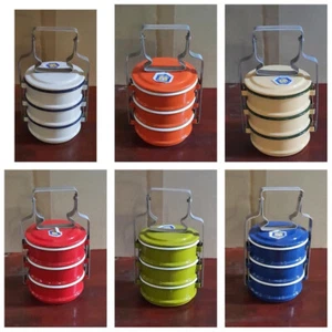 Thai Tradition Enamelware Rabbit Brand Food Carrier Small Pinto 10 cm X 3 Stacks - Picture 1 of 87