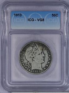 1913 Barber Half Dollar 50c ICG VG8