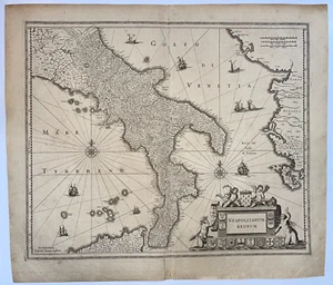 ITALY KINGDOM OF NAPLES c. 1640 JAN JANSSONIUS LARGE ANTIQUE MAP 17TH CENTURY - Picture 1 of 10