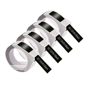 4PK Compatible pour Dymo 521209 Etiqueter Ruban de gaufrage 3D Blanc sur Noir - Afbeelding 1 van 5