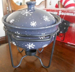 Twilight Baker w Stand Snowflakes Snowman Stoneware Certified Mary Beth Baxter - Picture 1 of 12