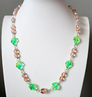 Uranium Vaseline Necklace 20'' Green Czech Glass Beads Women`s Jewelry