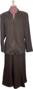 St. Anthony Evening Women's Skirt Suit Beaded Brown Size 12 - Picture 1 of 7